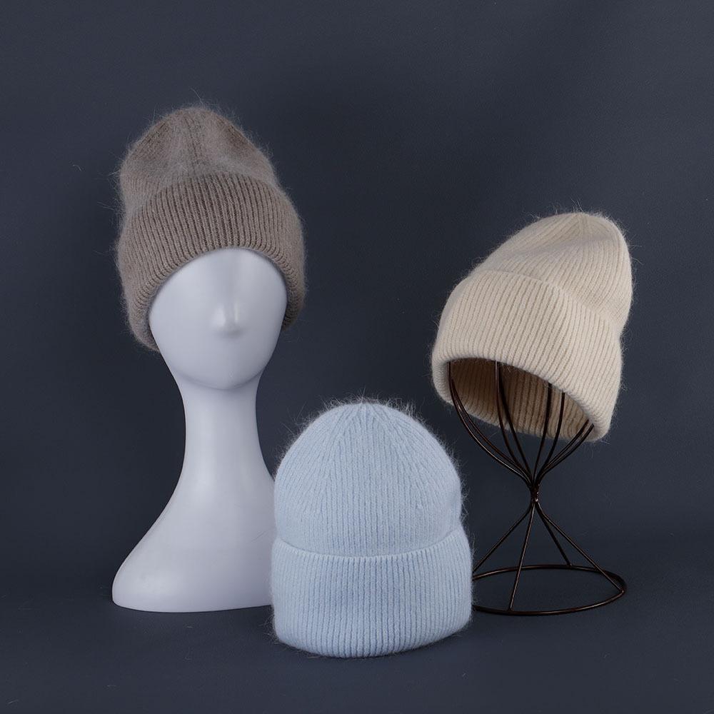 Rabbit Fur Beanies Soft Warm Fluffy Winter Hat for Women Angora Knitted Hat Beanies Female Bonnet warm Woman Knit Cap