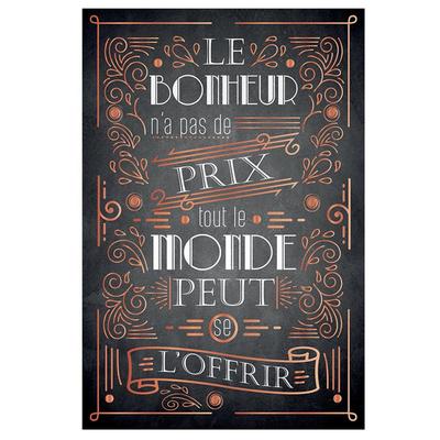 [P2969] - Toile ardoise 'Citations' noir ('Le Bonheur n'a pas de prix- tout le monde peut se l'offrir') - 60x40 cm