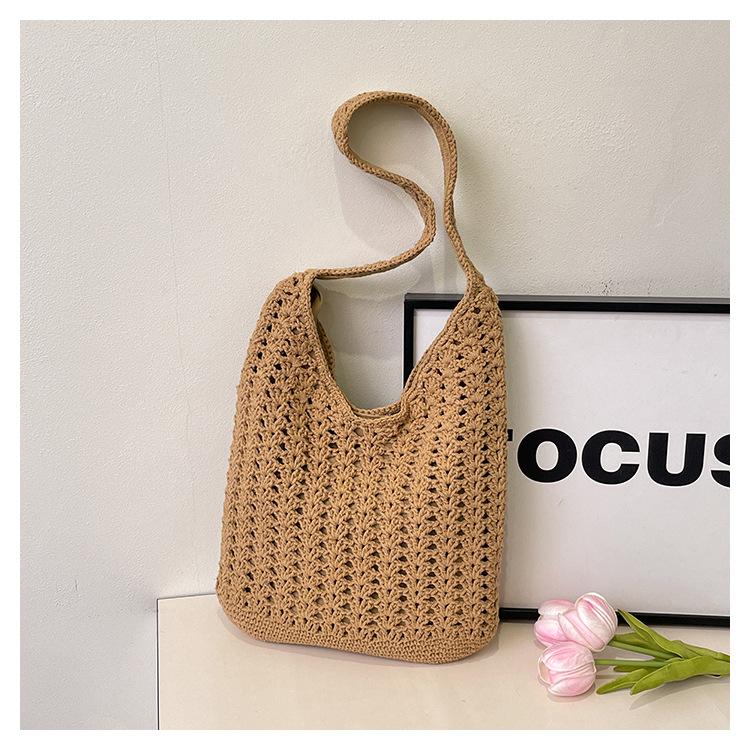 

Простая сумка из хлопковой нити Новая универсальная сумка ручной работы Пляжная сумка для отпуска Нишевая сумка через плечо Модная женская сумка хаки