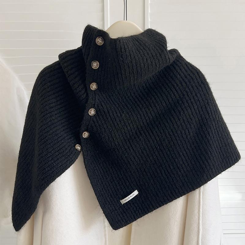 Winter Pullover Split Shawl Sweater for Women Knit Solid Color Turtleneck Scarf Casual Wear Cape Windproof Shoulder Wrap
