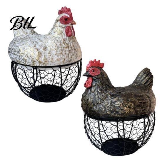 Chicken Egg Basket Hen Storage Black Metal Mesh Anti-Rust Holder Decorative Farmhouse Decor Durable for Kitchen Dining Table Shaped Container