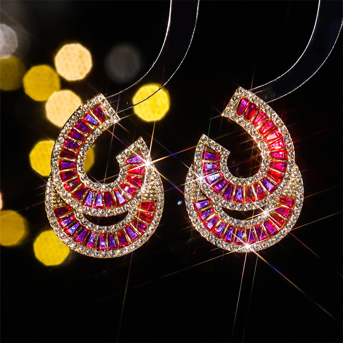 

Персонализированные преувеличенные цветные серьги с кристаллами, роскошные серьги в форме двойной буквы C, женские блестящие серьги, 1 пара