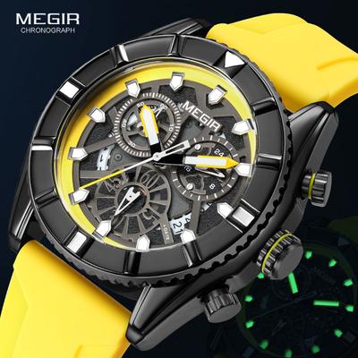Chronograf Kwarcowy Zegarek Męski Wskazówki Subtarczowe ArmyGreen Silikonowe Zegarki Sportowe Dla Mężczyzn Wojskowy Wodoodporny Luminescencyjny Zegar