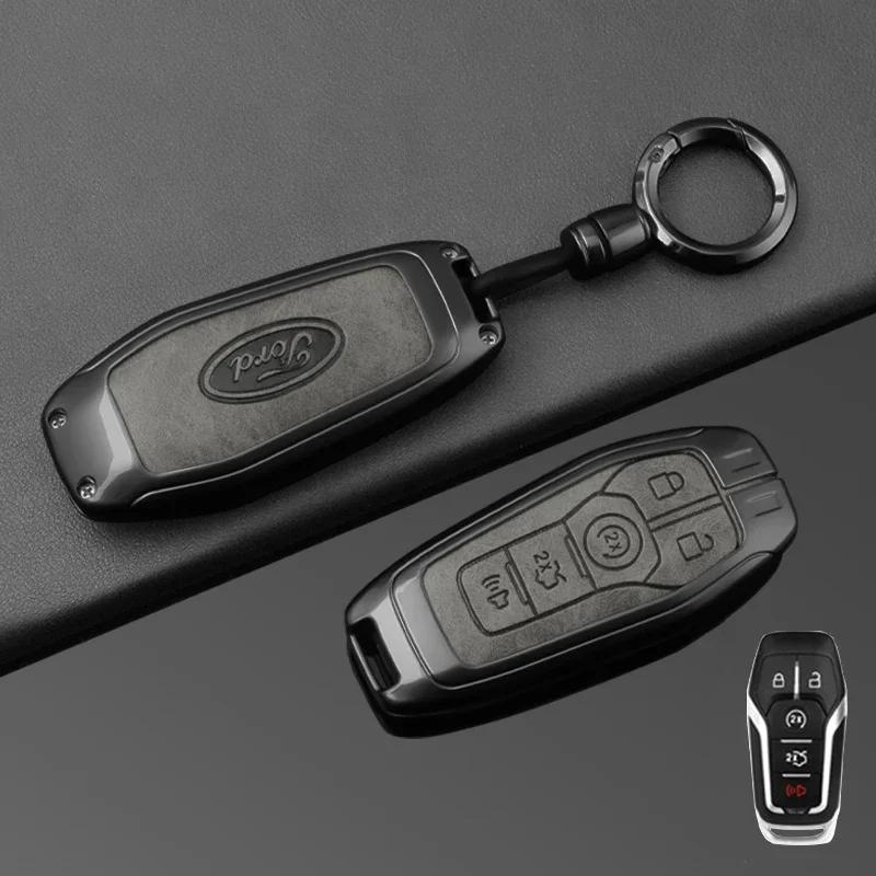 

New 2026 Car Sticker Ford New 2025 Hot Zinc Alloy Leather Car Key Case Cover Protection Shell For Ford Fusion Mondeo Mustang F-1