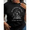Women 100% T-Shirt Read Books Be Kind Slogan Book Moon Stars Floral Print Black White Literary Casual Top