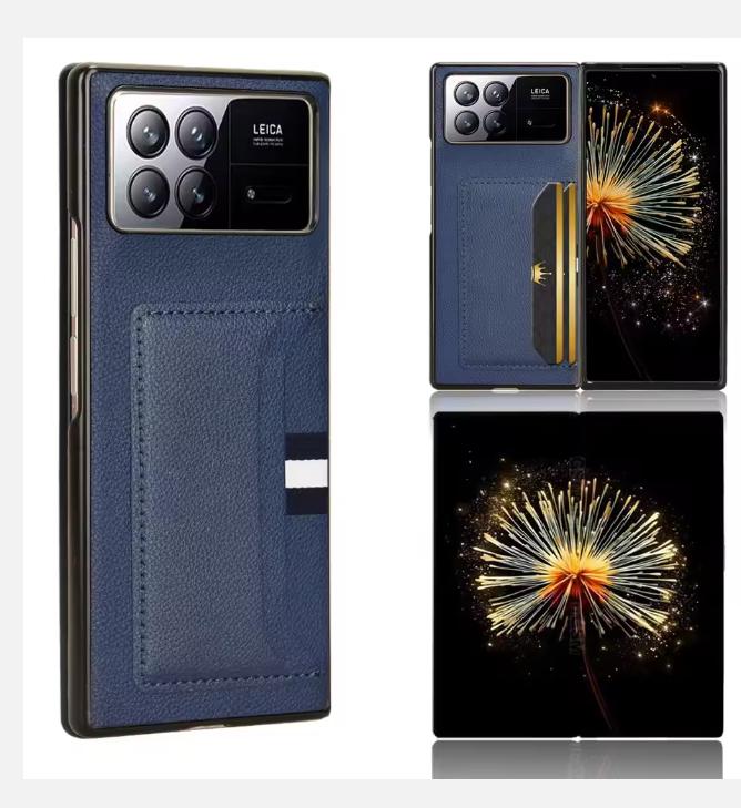 Чехол-книжка с полной защитой, Роскошная PU-накладка для Xiaomi Mix Fold 3, Встроенный кардхолдер, Жесткая задняя крышка из поликарбоната Xiaomi Mix Fold 3 синий