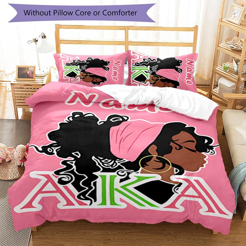 3pcs Custom Name Alpha Kappa Alpha Logo Bedding Set Duvet Cover Closure Includes 1 Duvet Cover & 2 Pillowcases for All Seasons Bedroom Decor