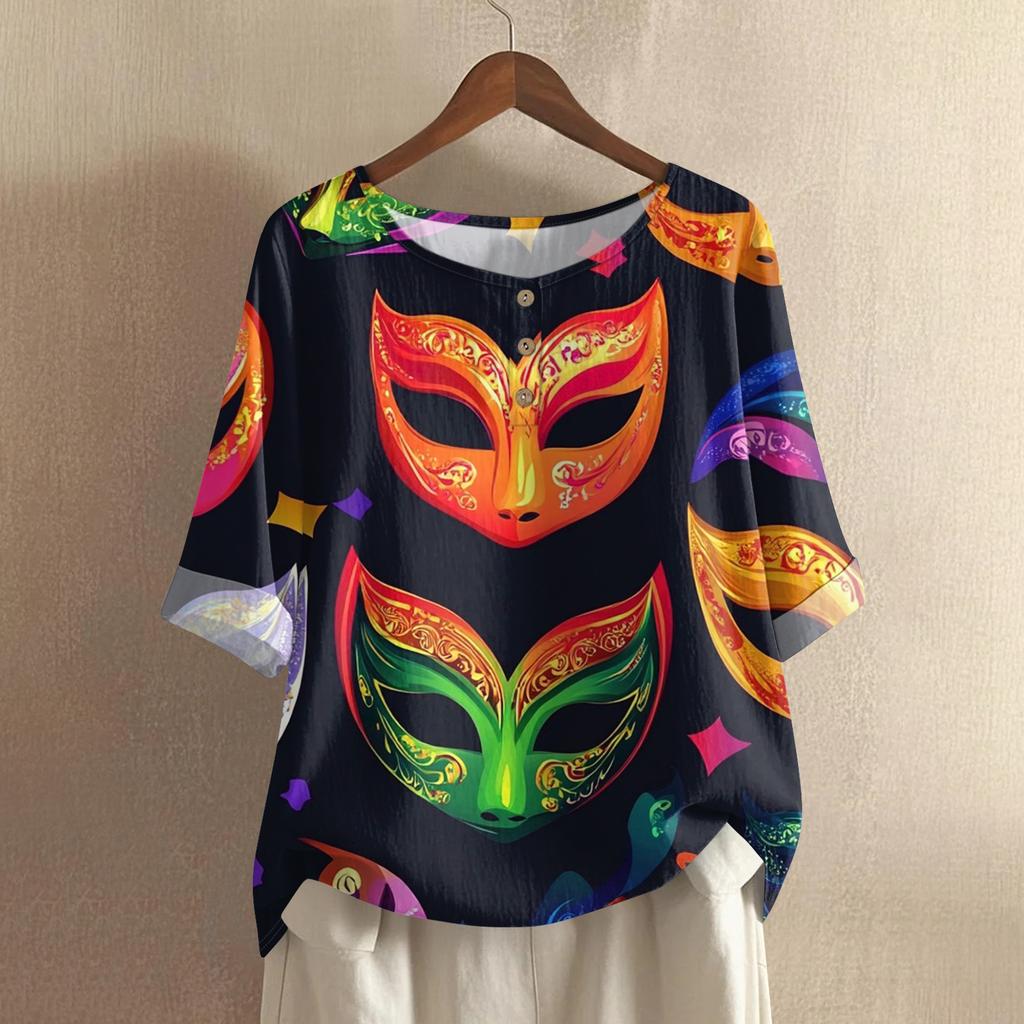 Damska Modna I Codzienna Koszula Z Krótkim Rękawem Z Okrągłym Dekoltem Bawełniana I Lniana Bluzka Top