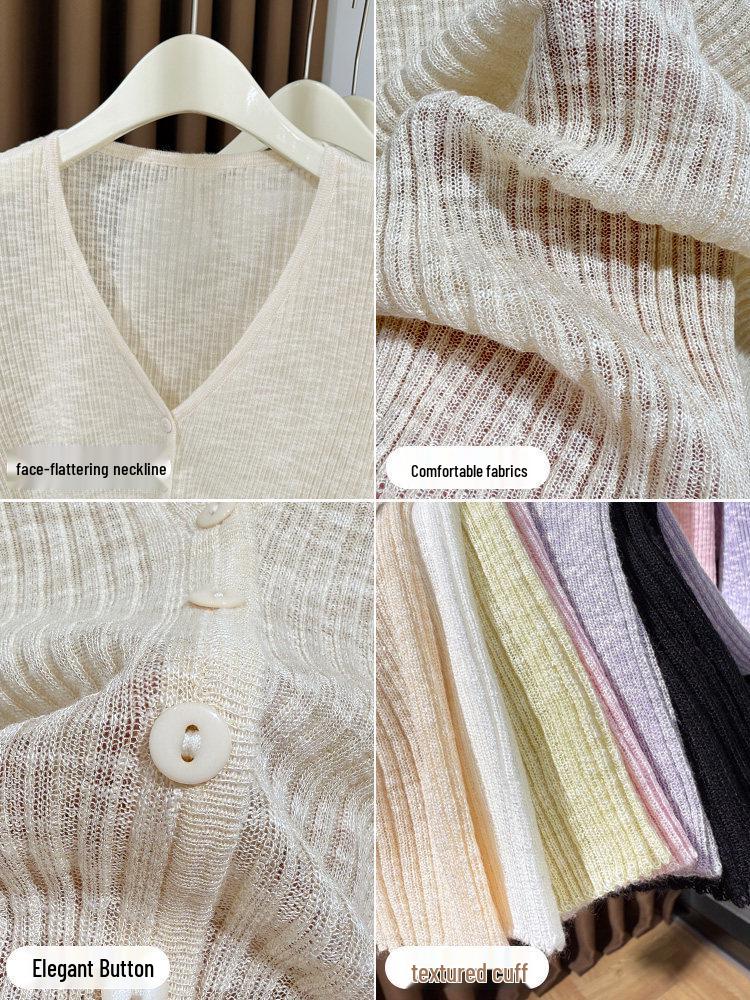Hochwertiger dünner gerippter Strick-Cardigan für Damen, Perfekte Sommer-Schicht für Camisole-Kleider, Kleiner Bolero, Sonnenschutz-Schal aus Eis-Seide