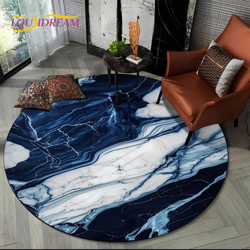 3D Colour Luxurious Marble Green Blue Gold Round Carpet Rug for Living Room Bedroom Child Chair Decor,Pet Area Rug Non slip Mat