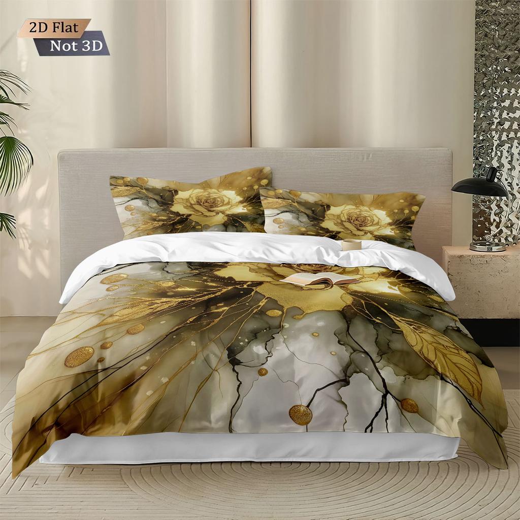 3Pcs Imitation Gilded Beautiful Floral Print Coreless Down Duvet Cover Set Multi Size Comfortable Bedroom Bedding Decoration