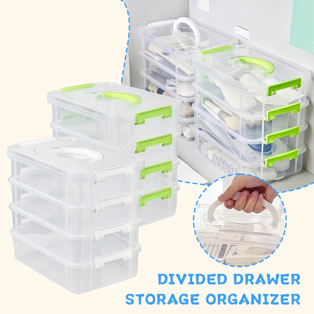 Extra Large 4-Tier Organizer Stackable Storage Box With Storage Drawers Organizer Handle Lid Case Box Clear With Storage Pl E6S9
