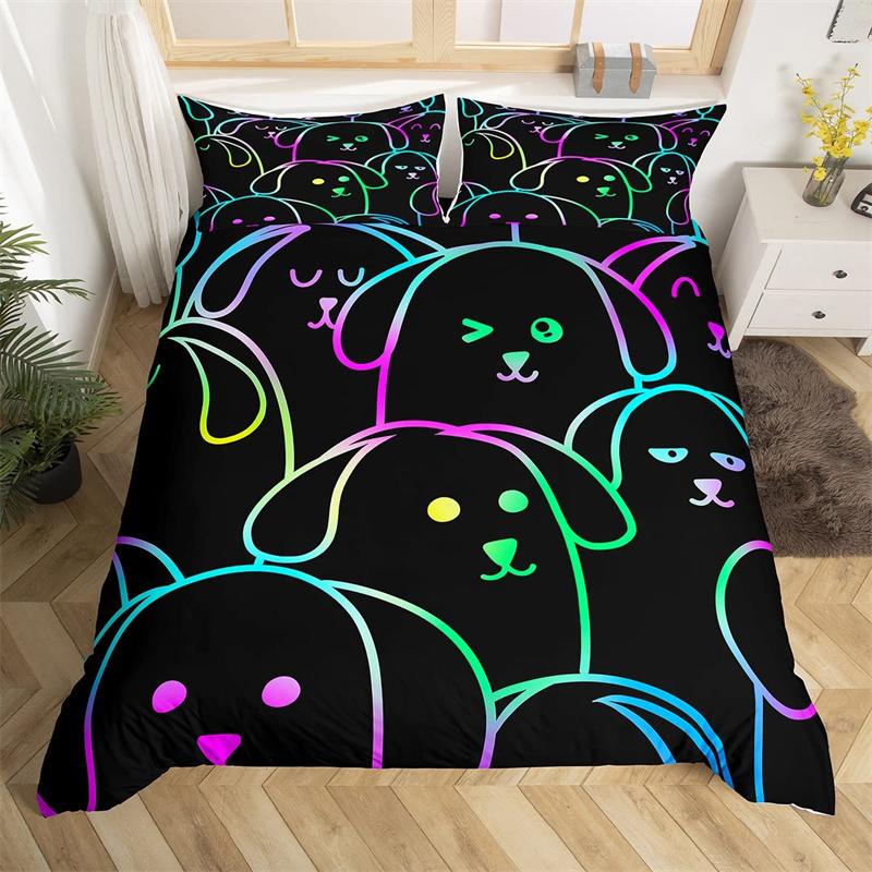 Boho Colorful Cat Duvet Cover Set Cats Star Mushroom Bedding Set Microfiber 3D Kawaii Animals Comforter Cover Twin For Kids Boys