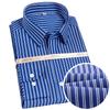 Men's Premium Non-Iron Pure Cotton Long Sleeve Formal Shirt with Spread Collar, No Pocket Plaid Striped for Business Casual Wear