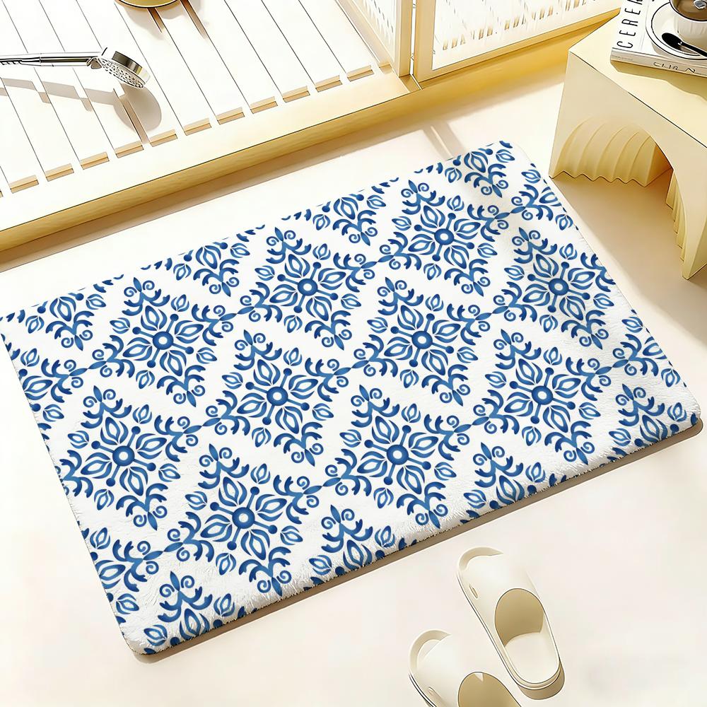 Blauw en wit porselein Vloermat Slaapkamer Woonkamer Flanellen Deurmat Antislip Woondecoratie