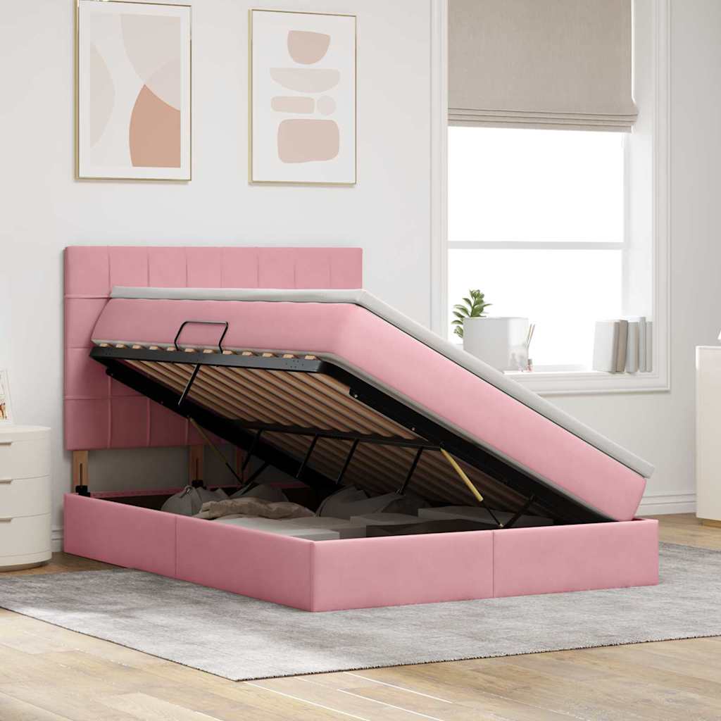 Storage Bed with Mattress Pink 140 X 200 Cm Velvet