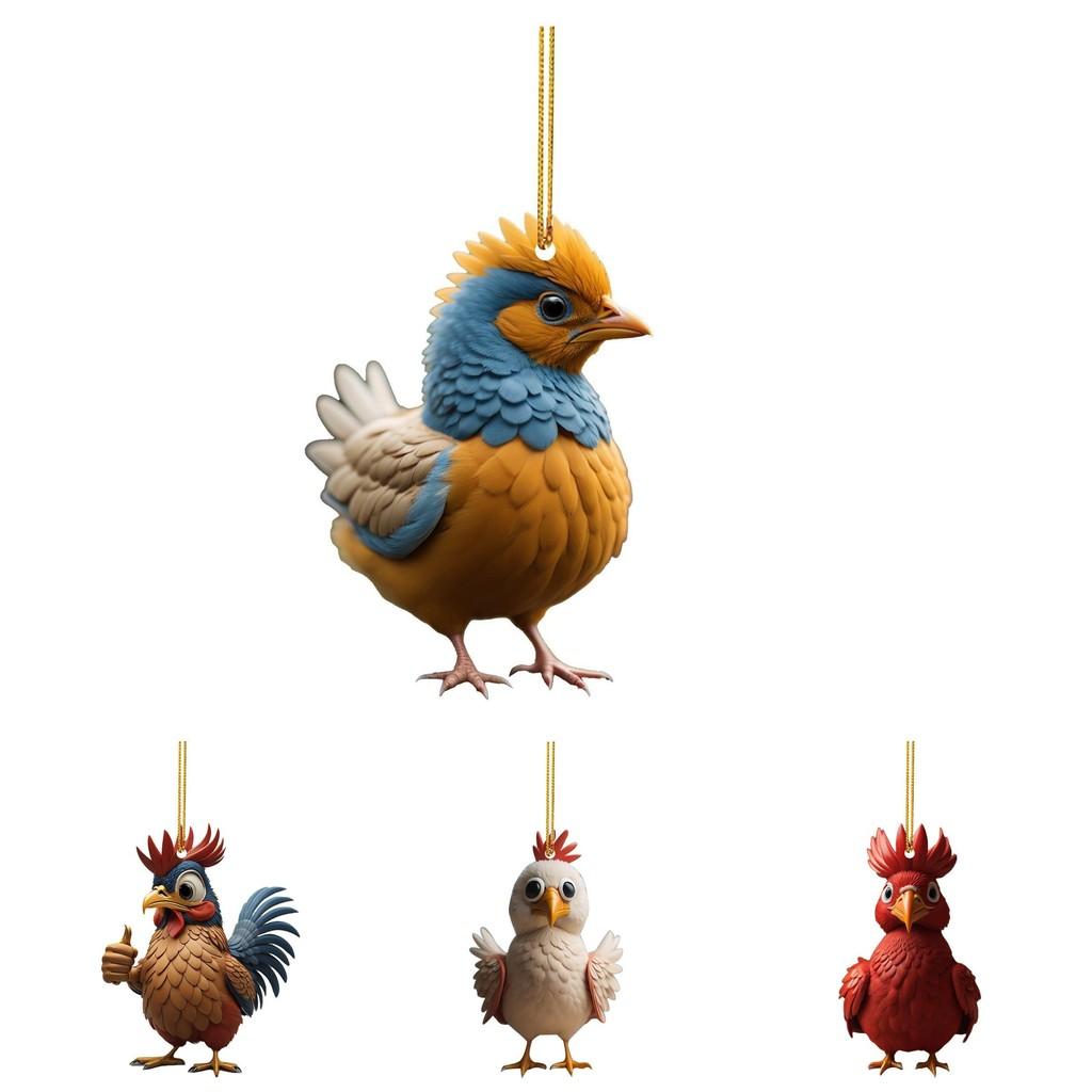 Charming Acrylic Holiday Cartoon Chicken Car Ornament For Christmas Home Decoration
