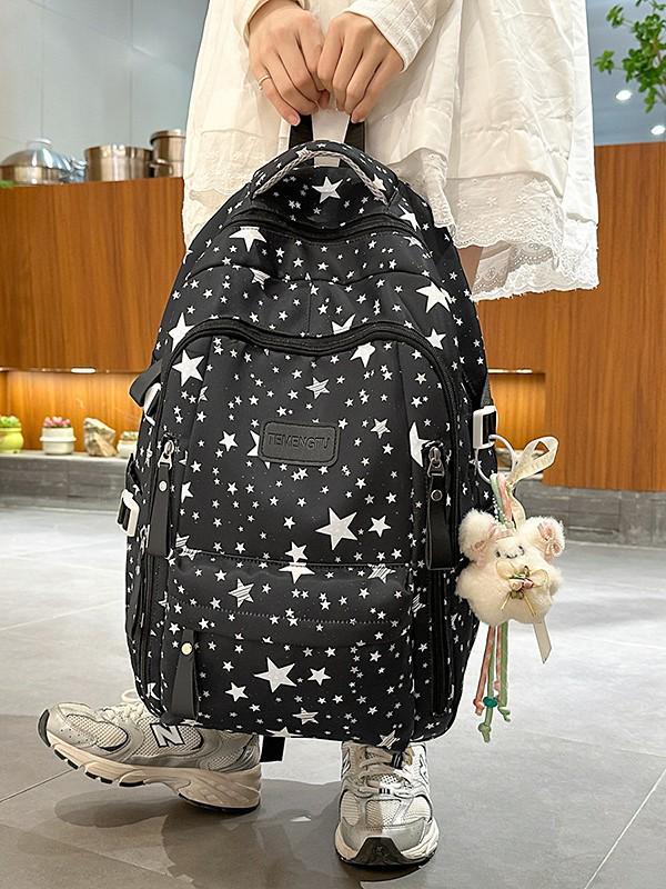 Women's Cute Star Print Korean Style Middle School Backpack - Campus Double Shoulder Bag