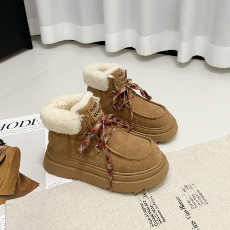 

Snow boots real lamb wool cotton shoes winter new piled thickened thick sole heightened non-slip short boots 40 верблюд