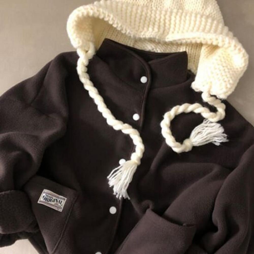 The Pink Loose Fit Patch Button Fleece Dumble Jacket