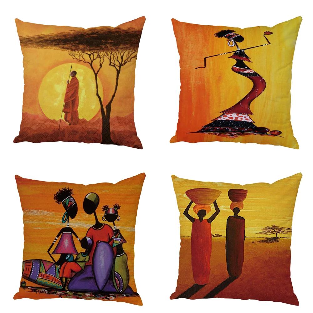 Peach Skin Cushion Cover 45x45cm Abstract Painting Africa Life Pillowcase African Woman Home Decor Gallery Exotic Pillow Case