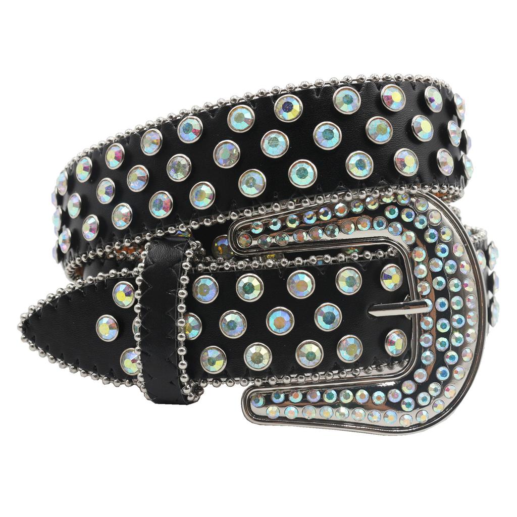 Punk Belt European and American Style AB Colored Diamond Rhinestone Punk Hot Girl Style Belt Men's Women's Belt