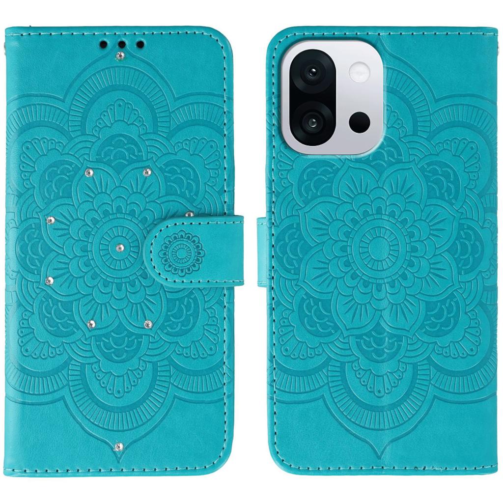 For OnePlus 13T 5G Case Rhinestone Decor PU Leather Mandala Imprinted Design Phone Cover with Wrist Strap
