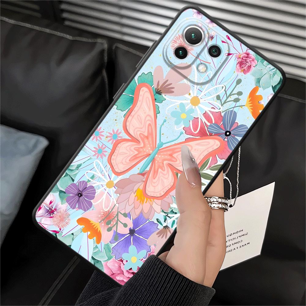 Cartoon Butterfly Flower Funda Phone Cover Case for Xiaomi Mi 13 Lite 11T 12 10T 12X 11 14 12T Pro