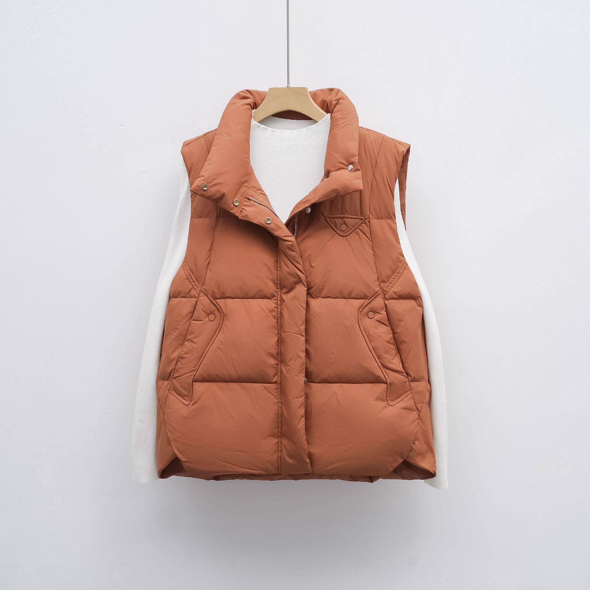 

Женский пуховый жилет Chi Xin свободного кроя - Корейский стиль, верхняя одежда без рукавов для осени/зимы Large медный/красный