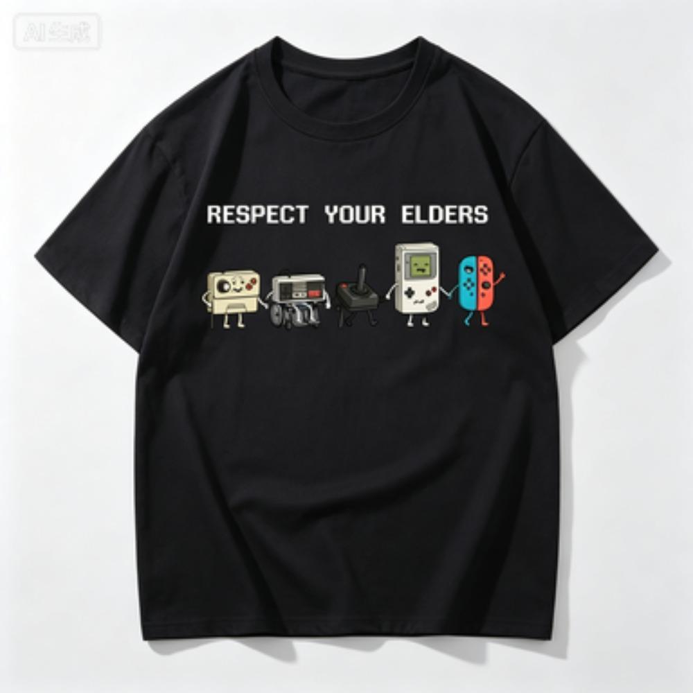 Vintage Respect Your Elders T Shirt Old Controller Tshirt Retro Funny Grandpa Gamer Tshirt Gaming Tees Oneck Loose Clothes