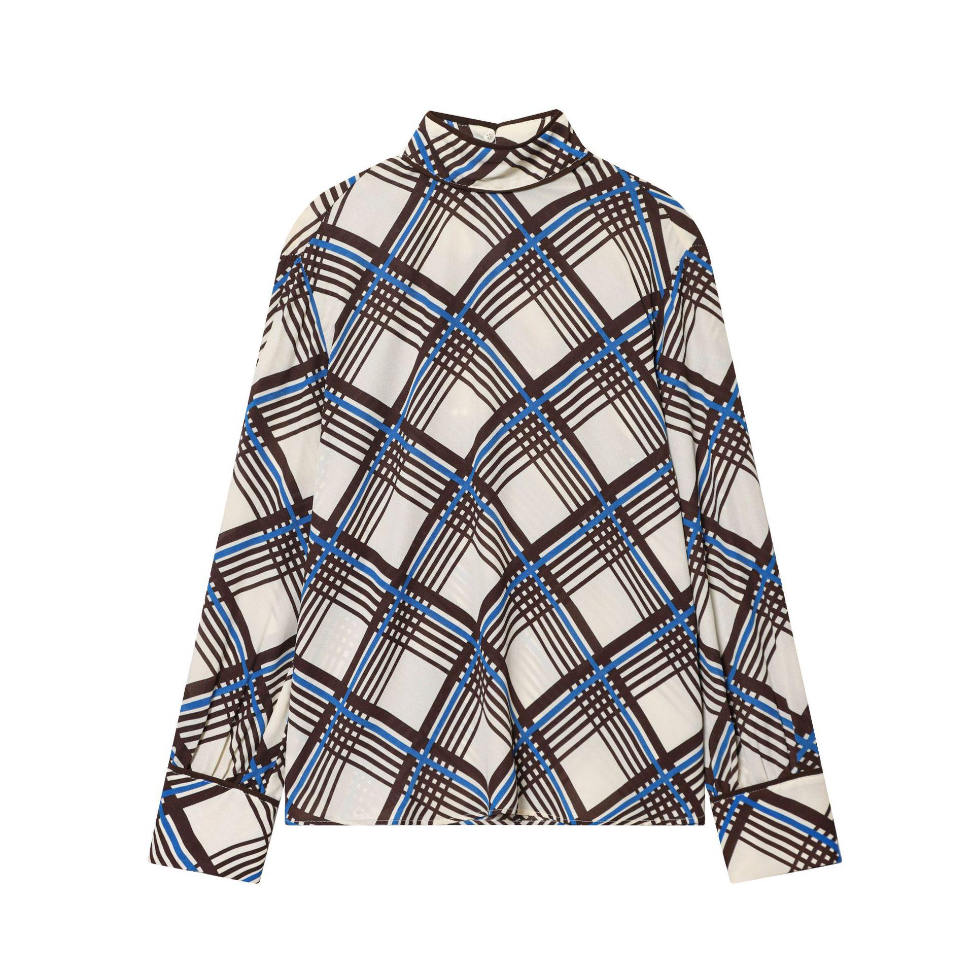 

Trendy European & American Women s Plaid High-Neck Shirt - Versatile Summer Casual Fashion S