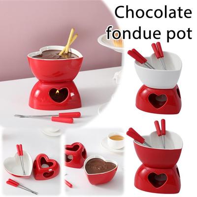Conjunto Romântico de Panela de Fondue de Cerâmica em Forma de Coração Vermelho e Branco para Derreter Sobremesa/Queijo Versátil Tigela para Mergulhar Chocolate para Sorvete