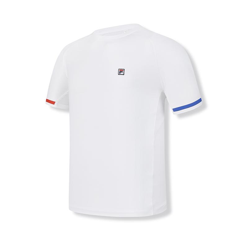 Fila Tennis Series Casual Solid Color Contrast Round Neck Pullover Short Sleeve T-Shirt Men Tops Jade-White A11M423114FWT