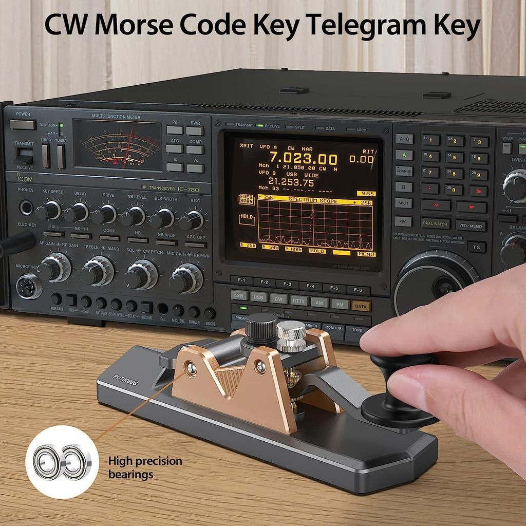 PUTIKEEG Ham Radio Key Morse Code Aluminum Alloy with 4 Neodymium Magnet Morse Code CW Portable Straight Key - Practicer, Base, Key,