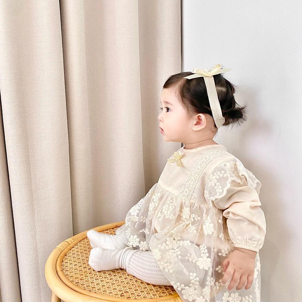 Korean Style Newborn Lace Romper - Baby Long Sleeve Bodysuit for Spring/Autumn
