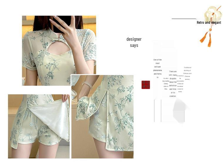 Chic New Qipao-Style Mesh Jacquard Dress Suit - Two-Piece Set