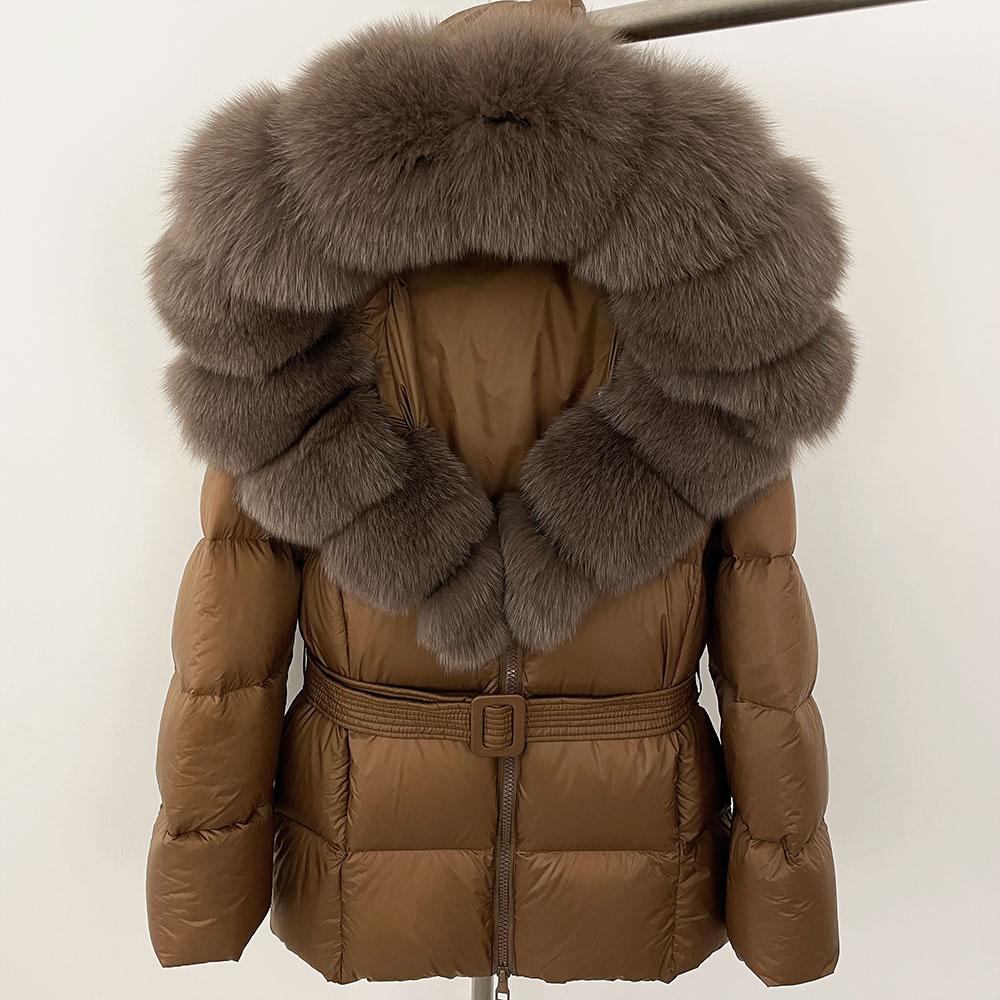 OFTBUY 2024 Jachetă albă din puf de rață, groasă, caldă, 90%, jachetă de iarnă pentru femei, cu guler de blană de raton naturală, cu glugă, casual