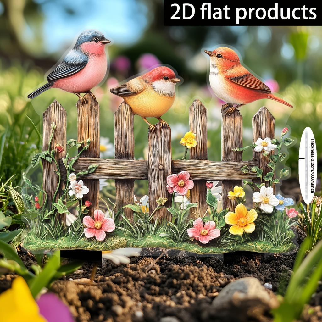 Acrylic 2D Bird Garden Fence Ornament, Hanging Decor for Planter & Patio, Funny Garden Art & Friend Gift