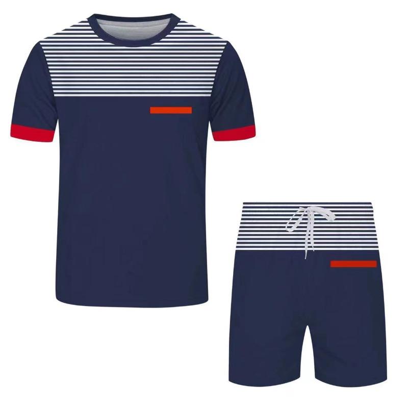 Men's Summer Striped Printed Casual Fashionable Comfortable Loose Fitting Short Sleeved Two-piece Sport Wear