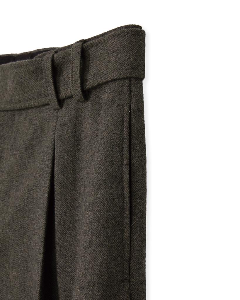 Sinkia Turn-Up Detail Belted Herringbone Trousers Taupe Grey
