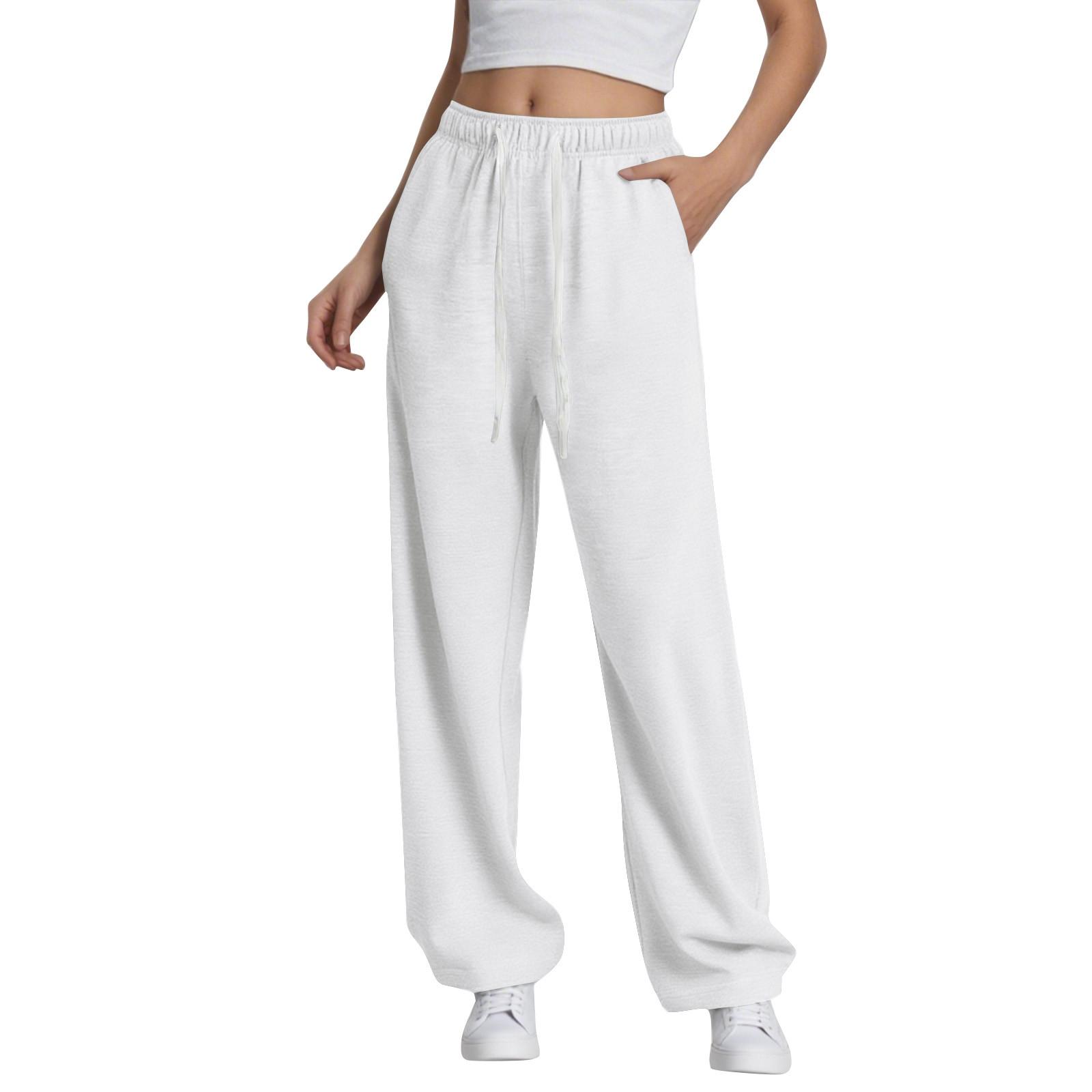 

Широкие спортивные штаны для женщин с высокой посадкой, мешковатые спортивные штаны, повседневные штаны для тренировок на кулиске с карманами XL светло-серый