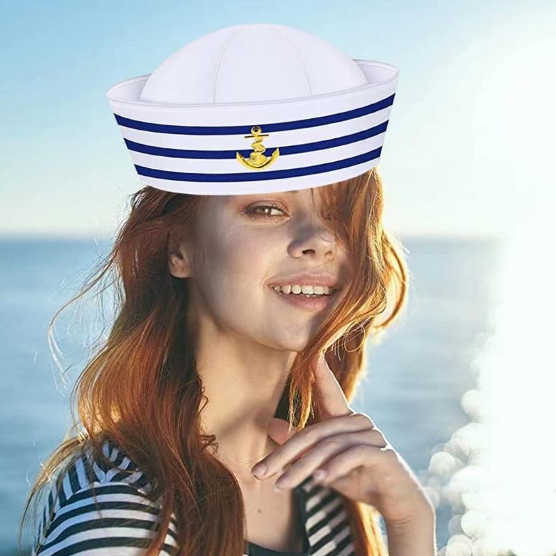 Sailors Ship Captain Hat Blue&White Stripe Hat Adult Teens Navy Cosplay Hat