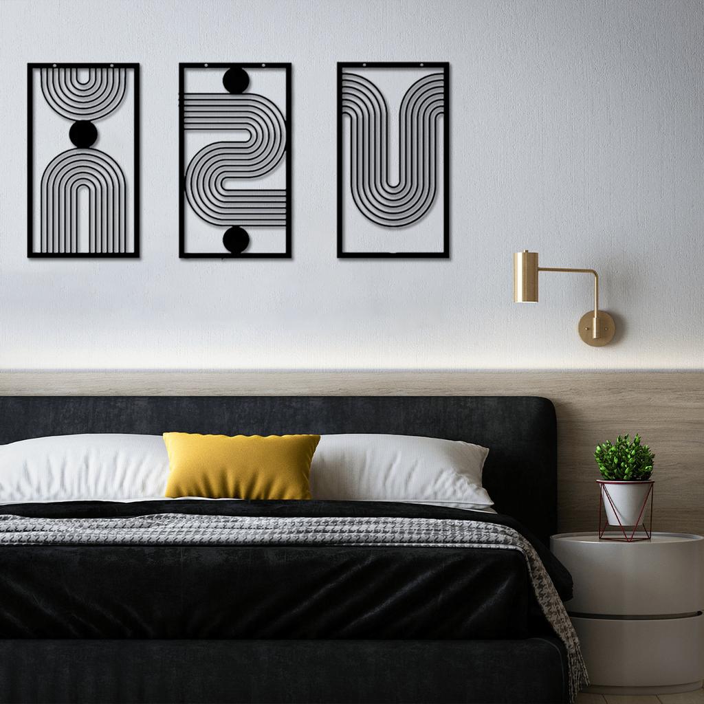 3pcs Abstract Line Art Boho Wall Decor Modern Geometric Canvas Painting Set