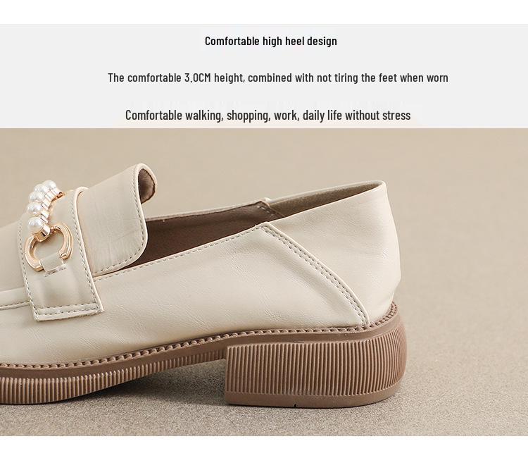 Vintage Pearl Loafers: Women's British-Style College Leather Slip-ons with Thick Soles