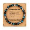 8mm Triple Protection Bracelet: Blue Tiger Eye, Obsidian, Magnetic Beads on Elastic Cord, Birthday Gift