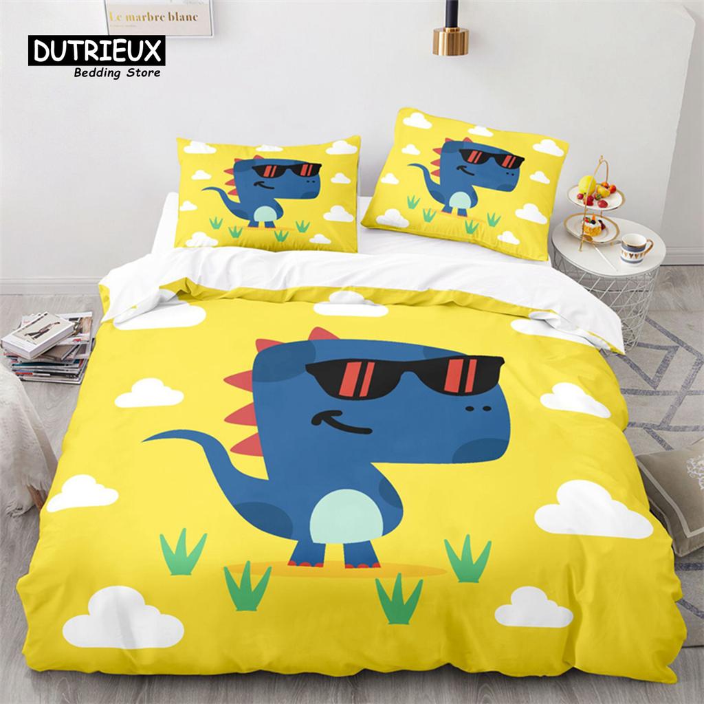 Desene animate dinozaur pilotă capac drăguț animal lenjerie de pat set twin pentru copii băieți fete decor microfibră pilotă capac cu fețe de pernă