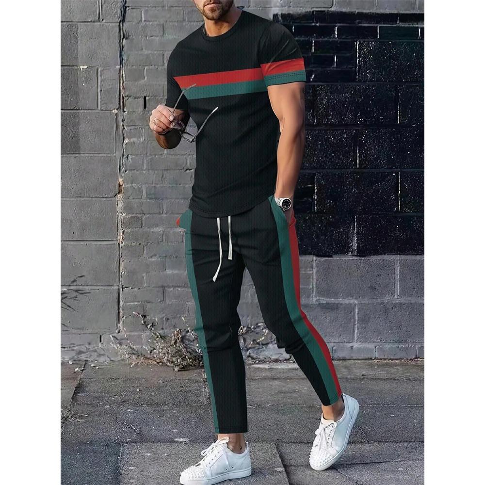 Autumn Fashion Round Neck Short-sleeved Shirts And Casual Long Pants, Urban Street Loose And Casual Fashion Men's Set