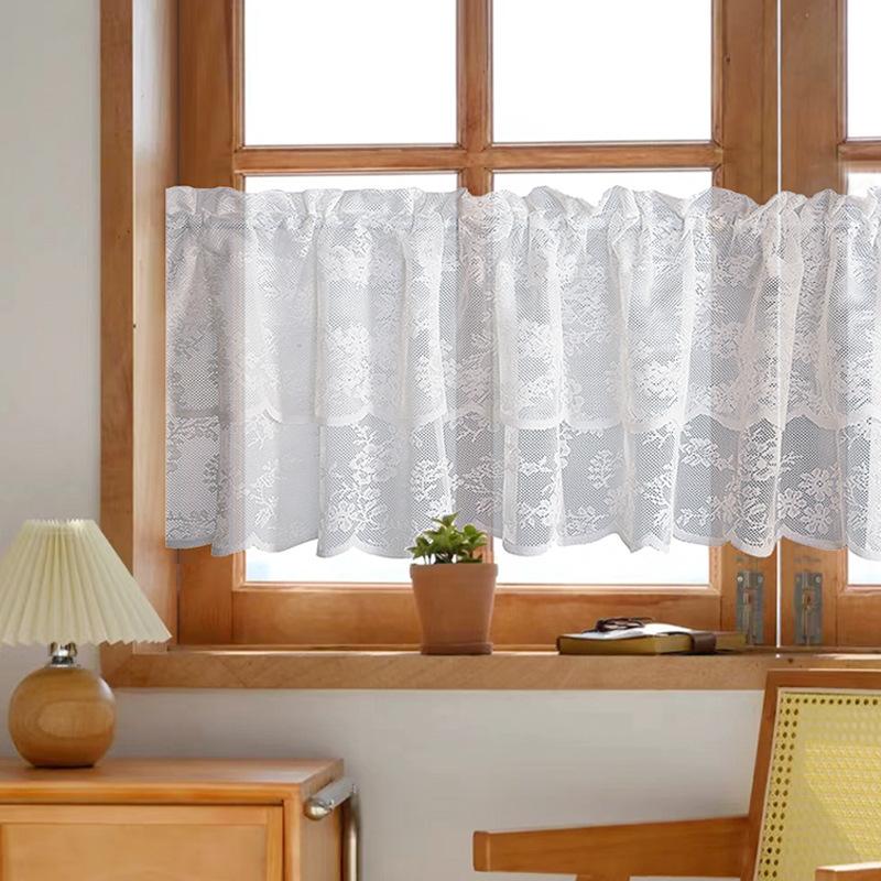 Small fresh woven lace small short curtain door curtain gauze curtain through rod short curtain coffee curtain