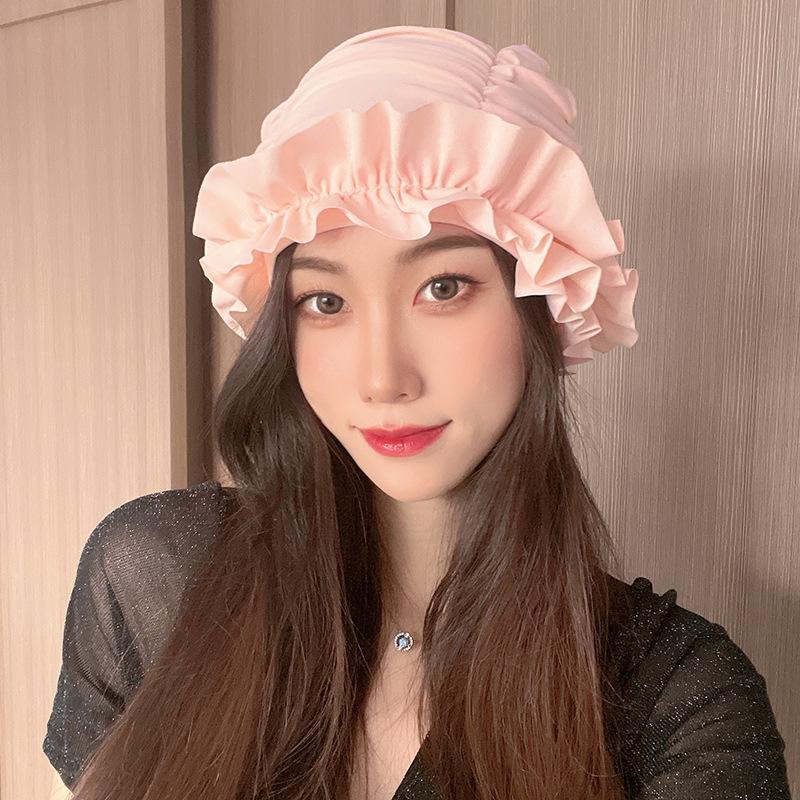 Womens Swim Cap for Long Hair Cute Korean Style Colorful Fabric Design Elegant Beach Photography Hot Spring Swimming Cap