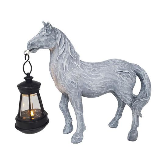 Yousheng Solar Garten Pferd Figur Harz Pferd Skulptur mit Solarlaterne Desktop Retro Pferdestatue für Bauernhaus Zuhause Innen Außen Dekor